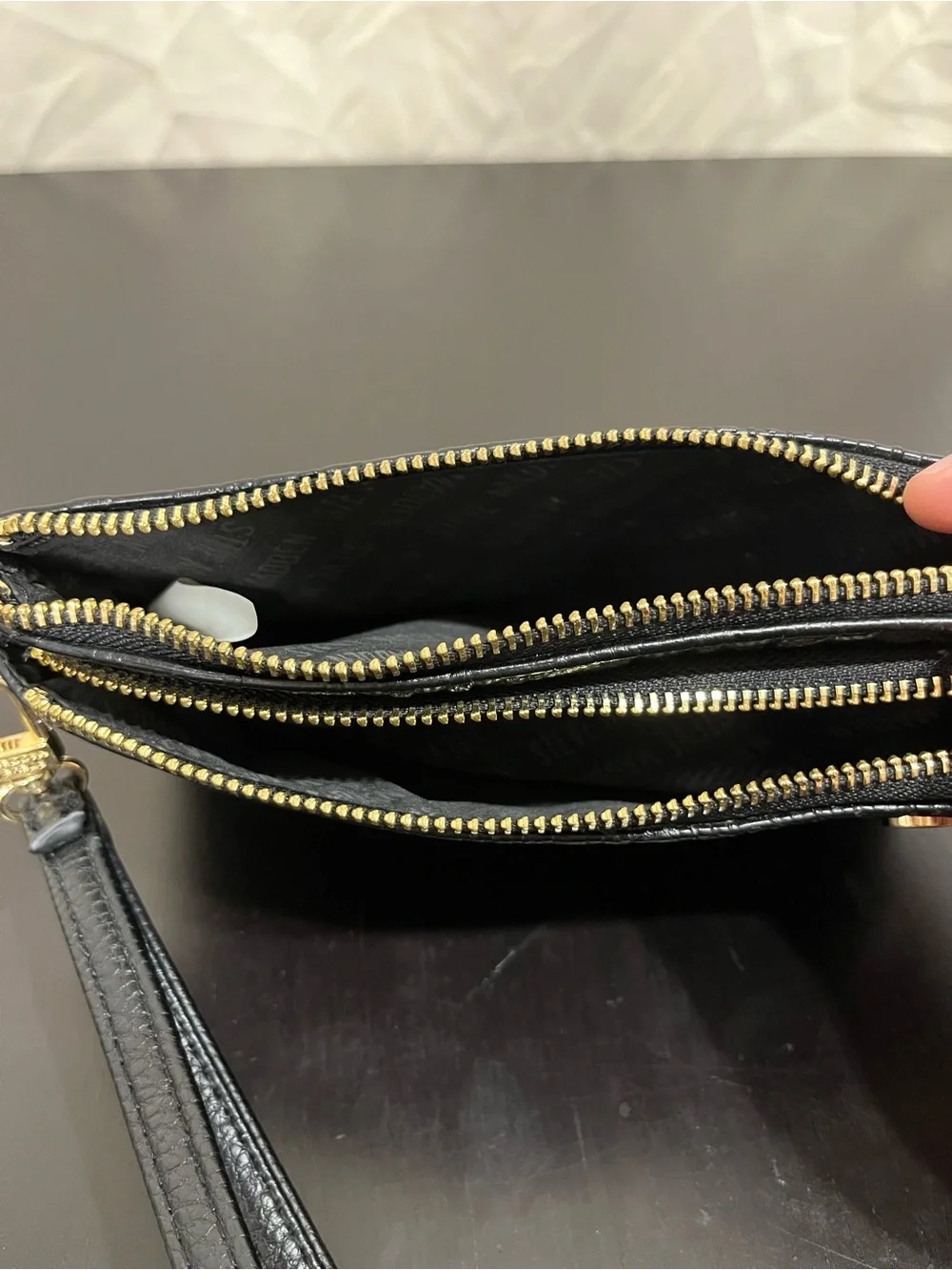 Steve Madden Btrell double zip monogram wristlet/clutch